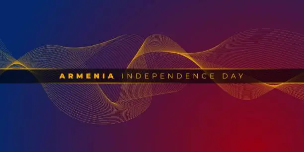 Vector illustration of Yellow line wave design with Red and blue background for Armenia Independence day design