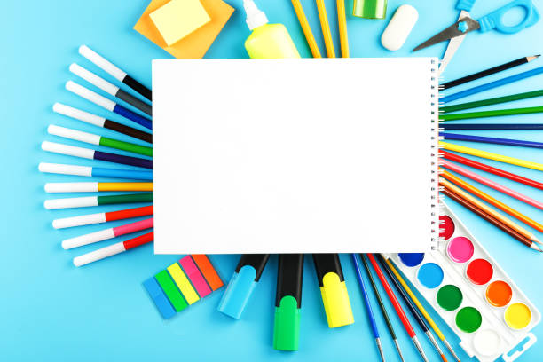 istock A set of school supplies for learning and creative development on a blue background. 1333790502