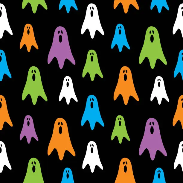 Vector illustration of Colorful Halloween Ghosts Seamless Pattern