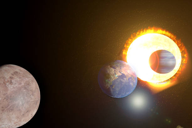 istock Realistic environment of 3d created in computer  planetary system star sun, venus earth with lunar orbit and mars 1333795922