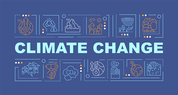 Climate change and nature forces word concepts banner. Earthquake. Infographics with linear icons on indigo background. Isolated creative typography. Vector outline color illustration with text
