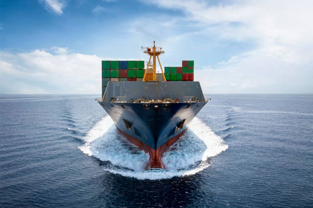 istock Front view of a loaded container cargo vessel 1333808173