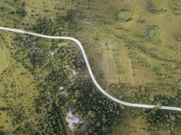 istock White road through beautiful landscape from above 1333809441