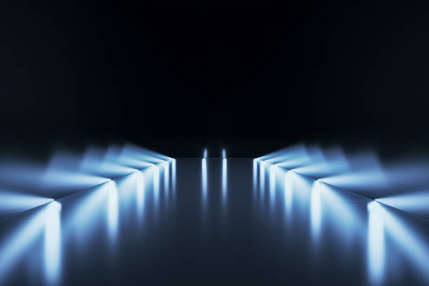 istock Blurry illuminated runway with lights and mockup place. 3D Rendering. 1333809619