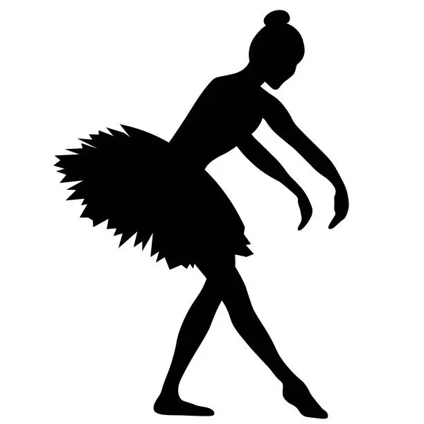 Vector illustration of silhouette of a ballerina performing exercises, black drawing on a white background