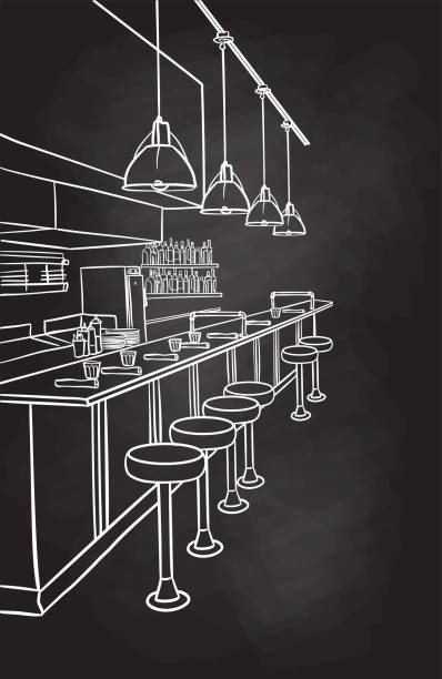 diner alte barhocker tafel - commercial kitchen illustrations stock-grafiken, -clipart, -cartoons und -symbole