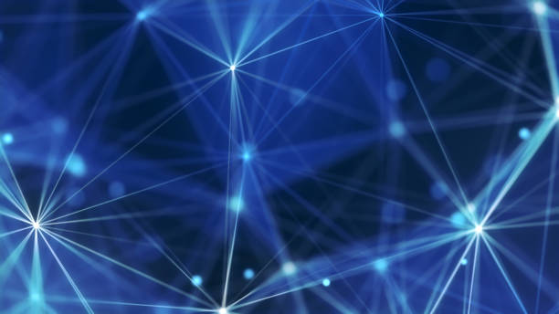 istock Blue abstract technology and engineering background with plexus elements and depth of field settings. 1333816060