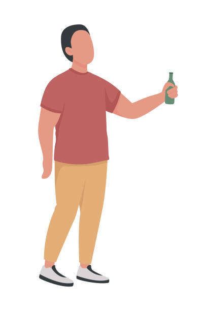 アルコールボトルセミフラットカラーベクター文字を持つ男性 - toast party silhouette people点のイラスト素材／クリップアート素材／マンガ素材／アイコン素材