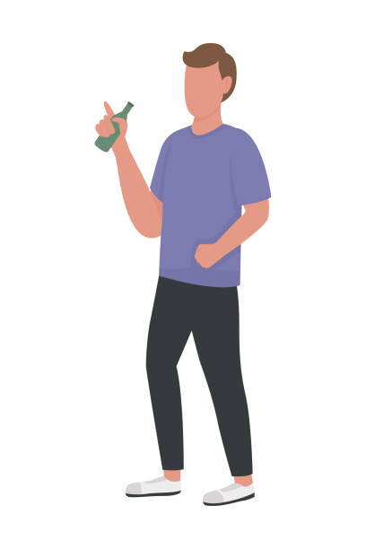 ilustraciones, imágenes clip art, dibujos animados e iconos de stock de hombre adulto que bebe bebida alcohólica carácter vectorial de color semiplano - toast party silhouette people