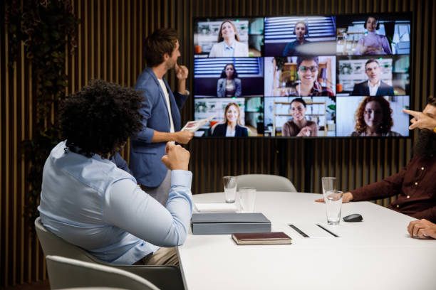 istock Businessmen discussing project ideas over a video conference 1333816285