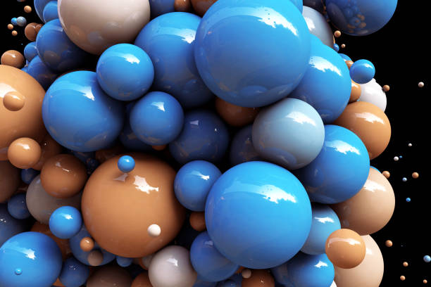 istock 3d render, abstract colorful balls, beige blue balloons, bubbles, geometric background, multicolored primitive shapes 1333819579