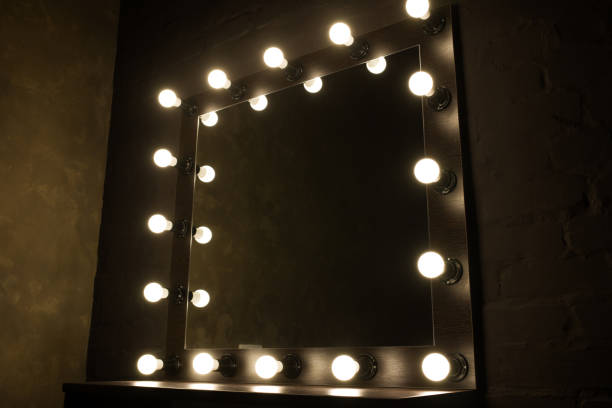 istock Antique mirror with lamps close up on black background 1333819742