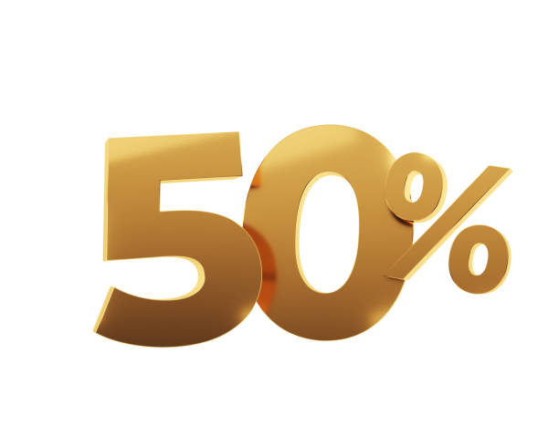 istock Golden fifty percent on white background. 3d render. 1333821001