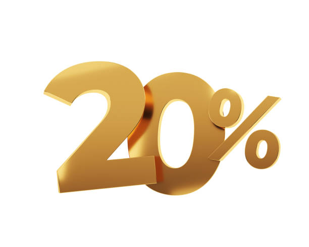 istock Golden twenty percent on white background. 3d render. 1333821018