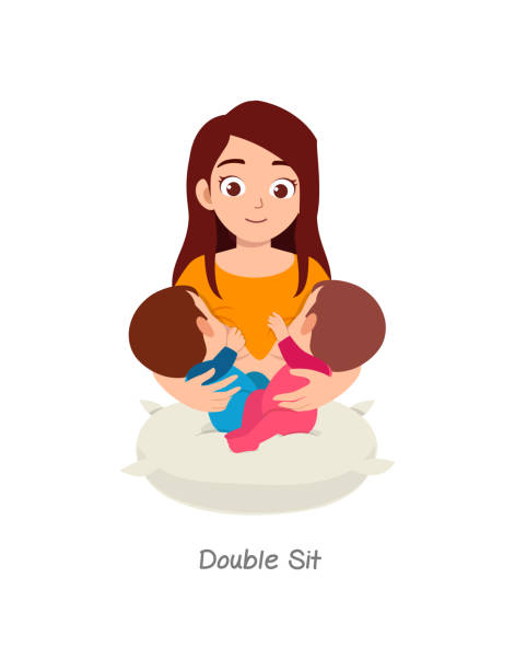 mother breastfeeding twin baby with pose named double sit - twins 幅插畫檔、美工圖案、卡通及圖標
