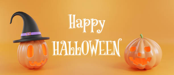 istock Halloween's day concept. Cute pumpkin ghost smile with hat 1333841337