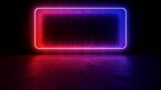 istock Sci Fy neon lamps in a dark hall. Reflections on the floor and walls. 3d rendering image. 1333841928
