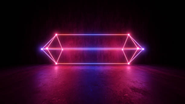 istock Sci Fy neon lamps in a dark hall. Reflections on the floor and walls. 3d rendering image. 1333841982