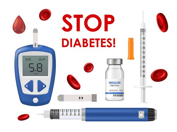 ilustrações de stock, clip art, desenhos animados e ícones de diabetes disease, glucometer, insulin and syringe - insulin diabetes pen injecting