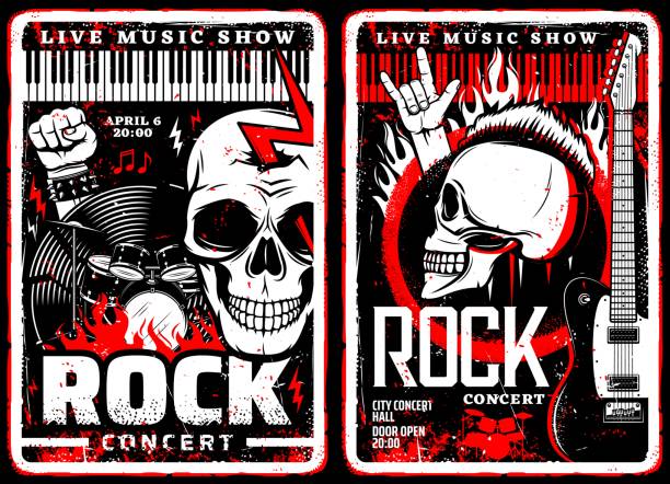 rockmusik konzert grunge poster, metal festival - frisur irokese stock-grafiken, -clipart, -cartoons und -symbole