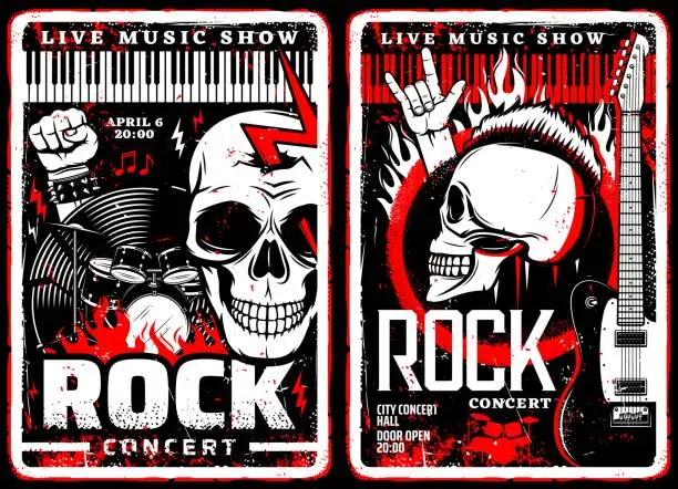 Vector illustration of Rock music concert grunge posters, metal festival