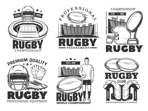 ilustrações de stock, clip art, desenhos animados e ícones de rugby icons, sport club, american football league - american football stadium illustrations