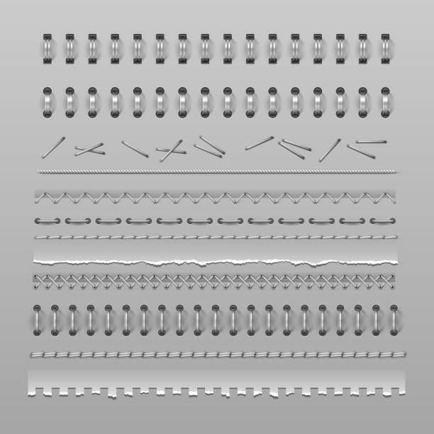 ilustraciones, imágenes clip art, dibujos animados e iconos de stock de puntadas, encuadernación en espiral del portátil, pasadores de grapadora - frame silver pattern swirl