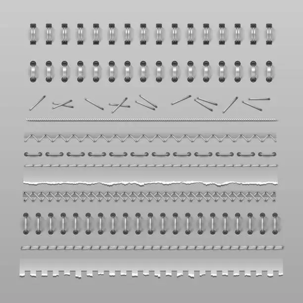 Vector illustration of Stitches, notebook spiral binding, stapler pins