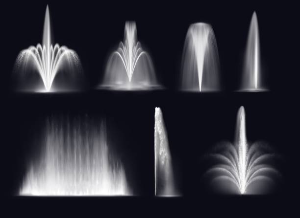 ilustraciones, imágenes clip art, dibujos animados e iconos de stock de fuentes o géiseres chorros de agua vectoriales realistas - waterfall falling water water backgrounds