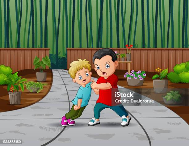 Cartoon Illustration Of A Boy Bullying Little Kid Stock Illustration -  Download Image Now - Bamboo - Plant, Boys, Building Entrance - iStock