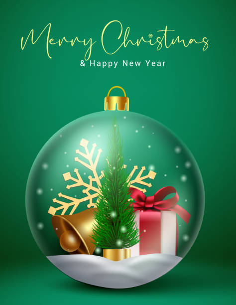 istock Christmas crystal ball vector concept design. Merry christmas text with 3d crystal ball, gift, bell and snowflakes element for xmas holiday season decoration. 1333859654