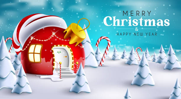 istock Merry christmas greeting vector design. Merry christmas text with red house xmas ball decoration in snow winter outdoor background for holiday season celebration. 1333860405
