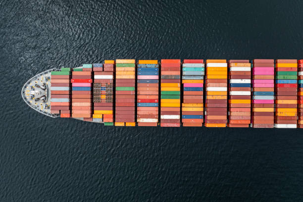 istock Overhead View of Cargo Ship Bow at Anchor 1333863090