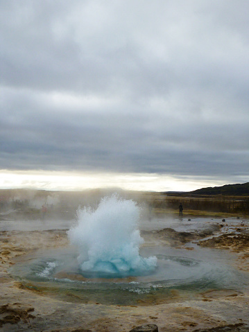 The moment the Strokkur geyser erupts in the Golden Circle, Iceland