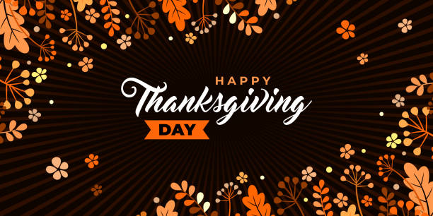Happy thanksgiving day. Vector banner, greeting card with text Happy thanksgiving day for social media. Vignette, frame with autumn leaves and berries. Orange leaves of oak, ash on black background. Happy thanksgiving day. Vector banner, greeting card with text Happy thanksgiving day for social media. Vignette, frame with autumn leaves and berries. Orange leaves of oak, ash on black background thanksgiving holiday background stock illustrations