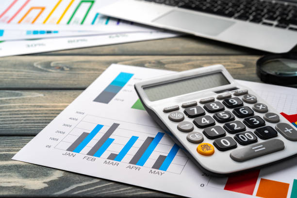 istock Business graphs paper and calculator on table 1333875200