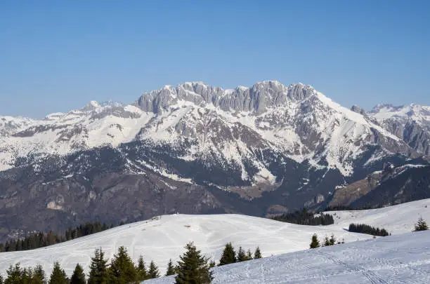 Photo of Presolana is a famous mountain range of the Italian Alps. Wonderful landscape in winter time with snow. Orobie mountains. Italy. Alpine landscape