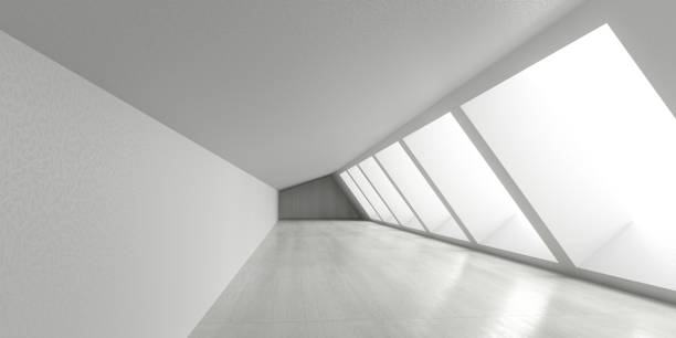 istock Abstract empty, modern concrete walls hallway room with big windows light shadows and rough floor. industrial interior background template. Hall tunnel light corridor 1333877459