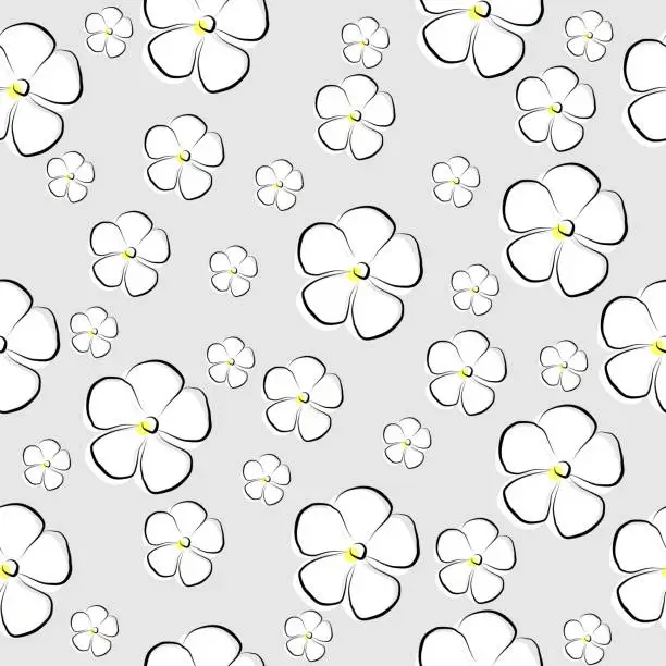 Vector illustration of seamless pattern design with white Rose Periwinkle, background for fabrics, clothes, blankets, wallpaper
