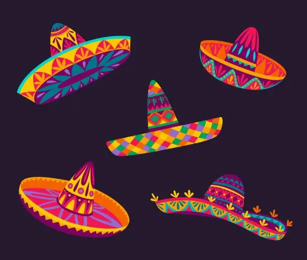 Vector illustration of Cartoon Mexican sombrero hats of mariachi musician