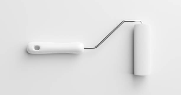 istock White paint roller brush or repair house wall painter and renovation interior design work tool isolated on clean paper background with creative minimal paintbrush design. 3D rendering. 1333882735