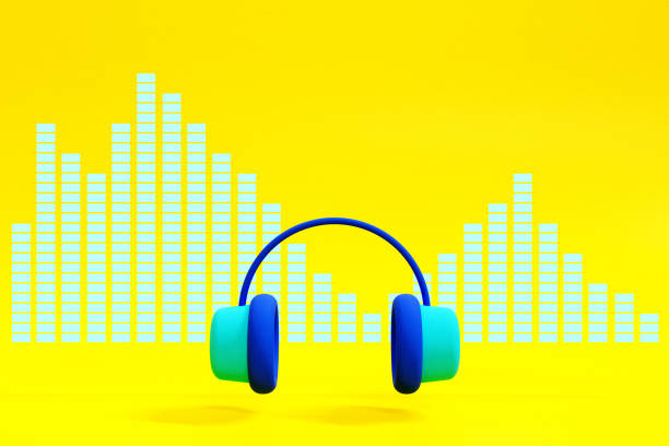 istock Blue headphones and white sound waves. 1333884882