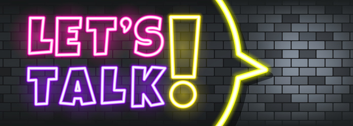 Let is talk neon text on the stone background. Let is talk. For business, marketing and advertising. Vector on isolated background. EPS 10.