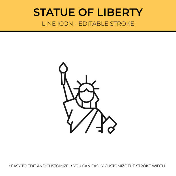 ilustrações, clipart, desenhos animados e ícones de ícone da linha única da estátua da liberdade - statue of liberty new york city statue usa