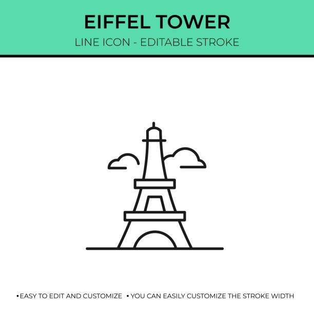 eiffelturm einzeiliges symbol - paris square architecture travel destinations urban scene stock-grafiken, -clipart, -cartoons und -symbole