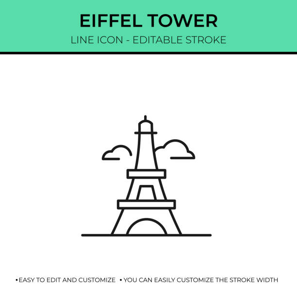 ilustrações de stock, clip art, desenhos animados e ícones de eiffel tower single line icon - paris square architecture travel destinations urban scene
