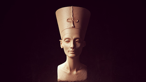Nefertiti African Queen Ancient Egyptian Woman Young Princess Front View 3d illustration render