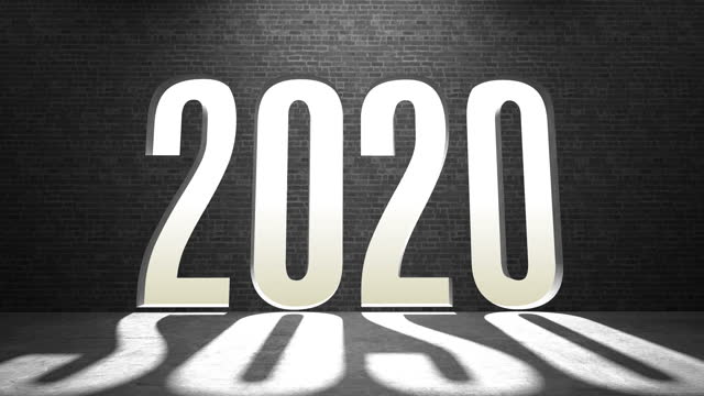 The wall collapses and the '2020' letters appear. 4k animation.