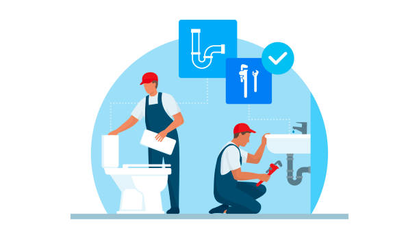 ilustrações, clipart, desenhos animados e ícones de encanadores profissionais no trabalho - plumber