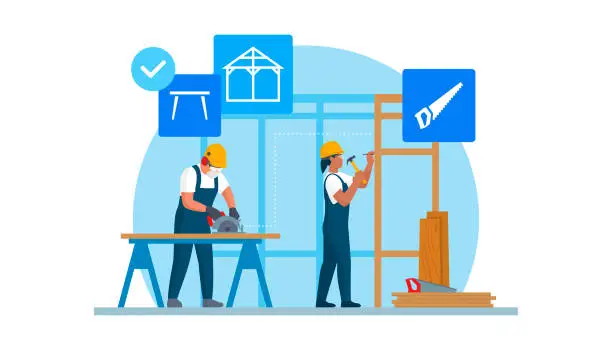 Vector illustration of Professional carpenters at work